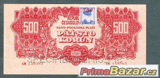 Staré bankovky - 500 korun 1944 KOLEK, pěkný stav