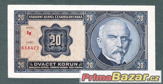 Staré bankovky - První republika 20 korun 1926 pěkná