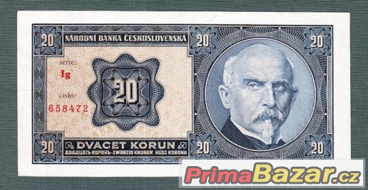 Staré bankovky - První republika 20 korun 1926 pěkná Staré bankovky - První republika 20 korun 1926 pěkná
