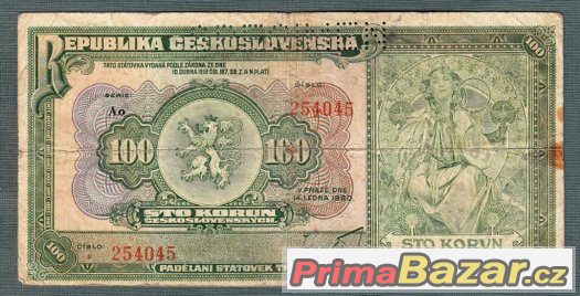 Staré bankovky První republika 100 korun 1920 VZÁCNÁ