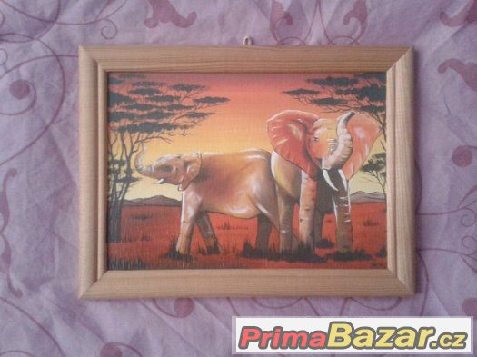 Nový obraz se slony, rozměr 20,5x15,5 cm