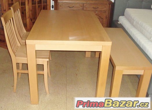 Jídelni stůl bukový + 2 židle + lavice - celomasiv