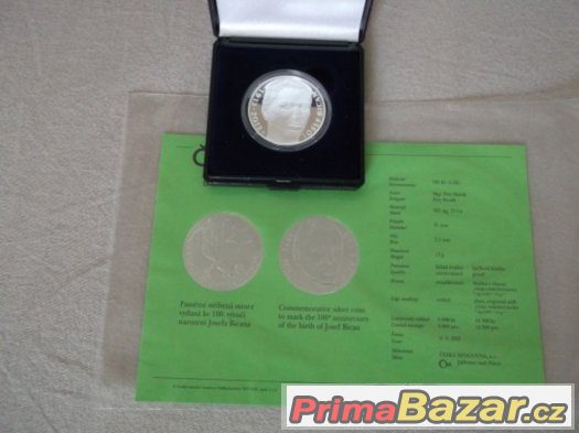 pamětní stříbrná minci 200 Kč Josef Bican - proof