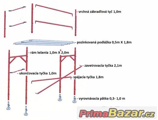 Lešení stavební fasádní široké 1m cena 208Kc/m2 prac.plochyD