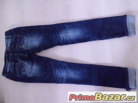 Džíny dámské kalhoty modré s moderními dírami