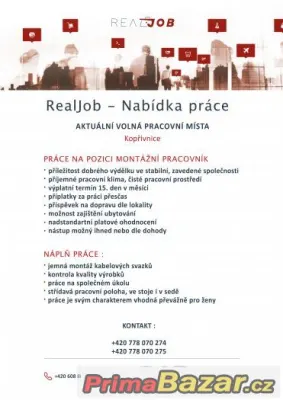 Montážní pracovník/ce - nadstandartní platové bonusy
