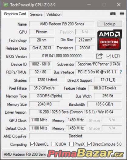 Prodám: AMD Sapphire Radeon R9 270X Vapor-X OC With Boost
