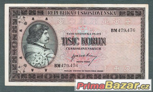Staré bankovky - 1000 kčs 1945, neperforovana