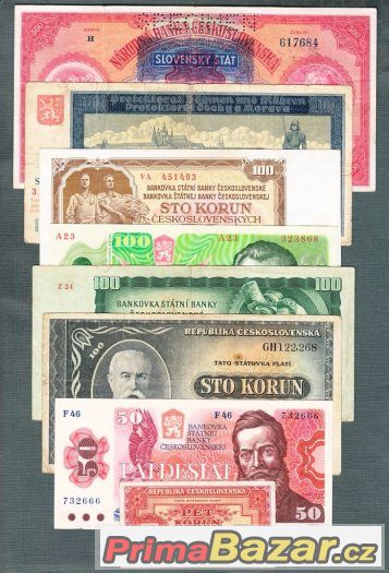 Staré bankovky - sestava 1929-1987 - 8kusů