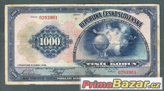Staré bankovky - První republika 1000 korun 1932