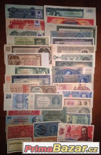 Staré bankovky sbírka 35 ks, většina ve velmi pěkném stavu