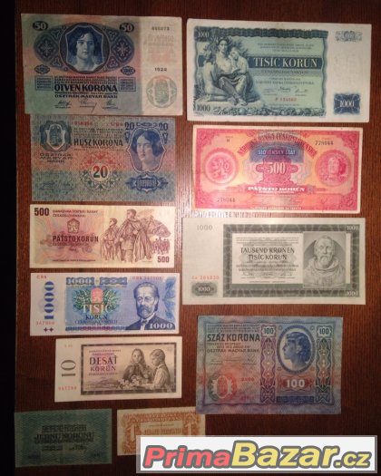 Staré bankovky sbírka 35 ks, většina ve velmi pěkném stavu