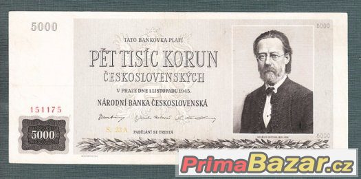 Staré bankovky - 5000 kčs 1945 Smetana neperforovana
