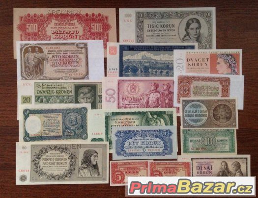 Staré bankovky 17 ks všechny ve stavu UNC - bezvadný stav