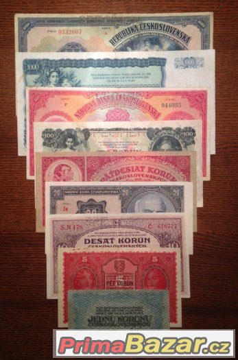 Staré bankovky První republika 1919-1929 , 9kusů