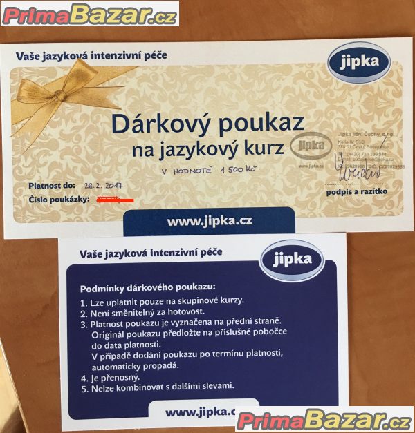 1500 kč POUKAZ na JAZYKOVE KURZY do jaz. škol. JIPKA