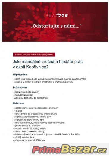 Montážní pracovník/ce - nadstandartní platové bonusy