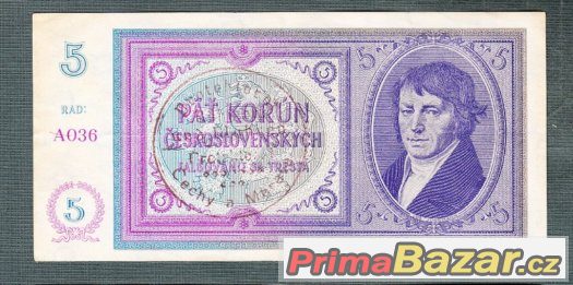 Staré bankovky - 5 korun 1940 Přetisk , Vzácná