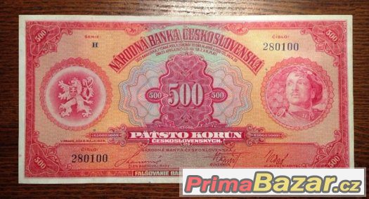 Staré bankovky - 500 korun 1929 NEPERFOROVANA, pěkný stav