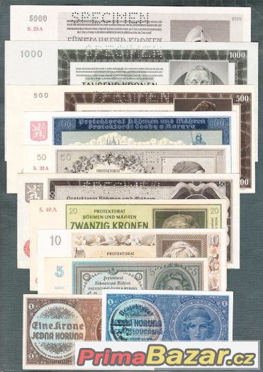 Staré bankovky - Komplet Protektorát 1940-1944 pěkný stav