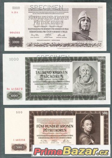 Staré bankovky - Komplet Protektorát 1940-1944 pěkný stav