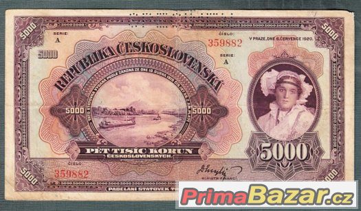Staré bankovky - 5000 korun 1920 VZÁCNÁ serie A