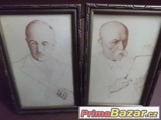 Dva pěkné staré obrázky Prezidenti - Beneš a Masaryk