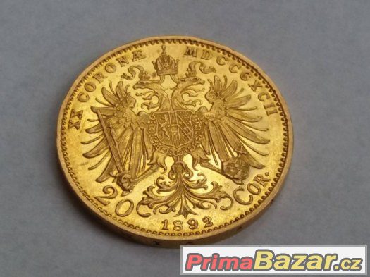 2x Zlatá mince 20 koruna 1892, 1893 KB