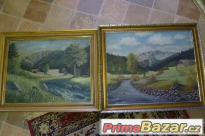 Krkonoše Sněžka Kotel obraz olej mal. Pícha