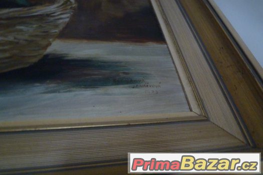 Krásný olej obraz šeříky v rámu signatura Krásný olej obraz šeříky v rámu signatura