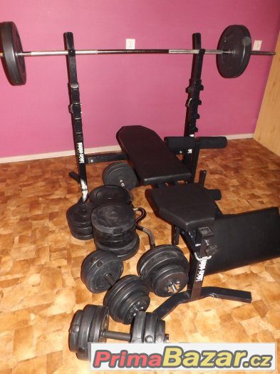 Posilovací lavice+čínka na bench+čínka na biceps+závaží