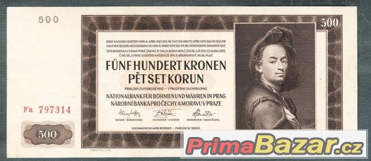 Staré bankovky - 500 korun 1942 NEPERFOROVANA pěkný stav,