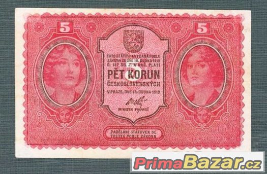 Staré bankovky - 5 korun 1919