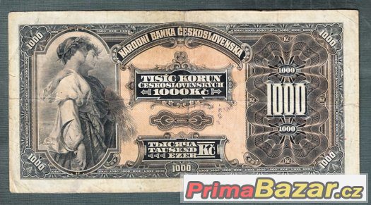 Staré bankovky 1000 korun 1932 NEPERFOROVANA