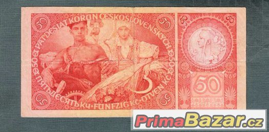 Staré bankovky - 50 korun 1929 , neperforovaná