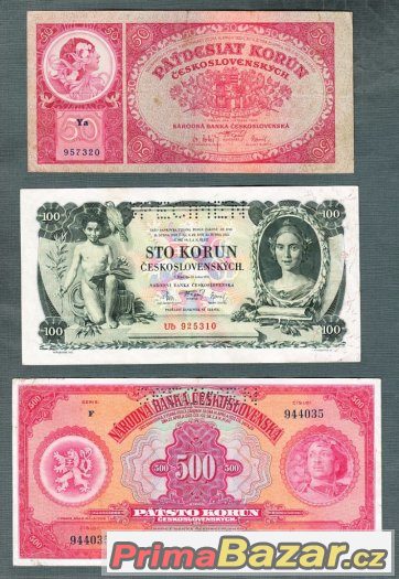 Staré bankovky První republika 1919-1929 , 9kusů
