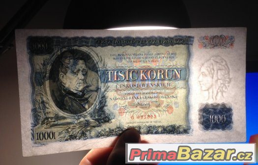 Staré bankovky 1000 korun 1934 NEPERFOROVANA skoro bezvadná