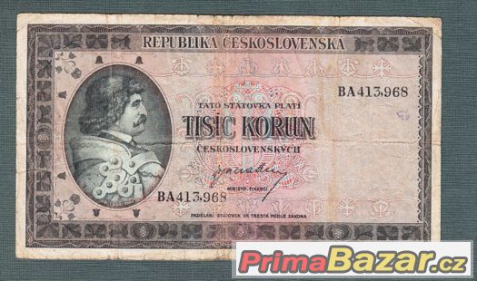 Staré bankovky - 1000 kčs 1945 , neperforovana