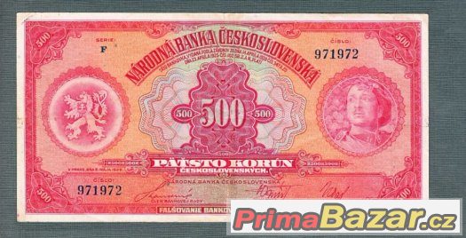 Staré bankovky - 500 korun 1929 NEPERFOROVANA, pěkný stav