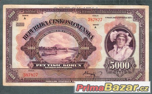 Staré bankovky - 5000 korun 1920 VZÁCNÁ serie A