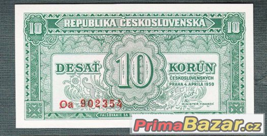 Staré bankovky - 10 kčs 1950 bezvadný stav