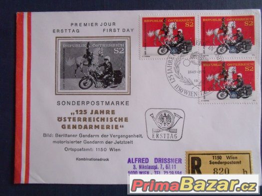 Policejní motorka na známce a obálce
