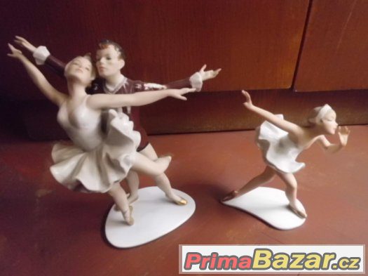 2 pěkné Starožitné porcelánové sošky Baletky - značeno