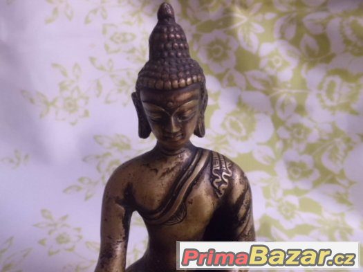 Super - Starožitný bronzový Gautama Budha na lotosovém květu