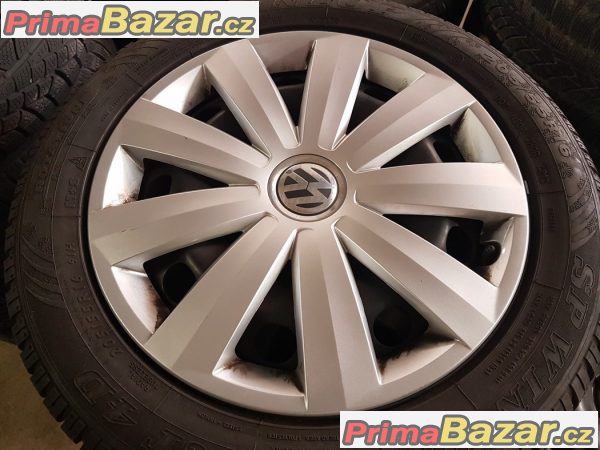 plechové disky s pneu a poklickama VW Dunlop 4D 3C0601027ah 5x112  6.5jx16 et42 pneu 205/55 r16 91