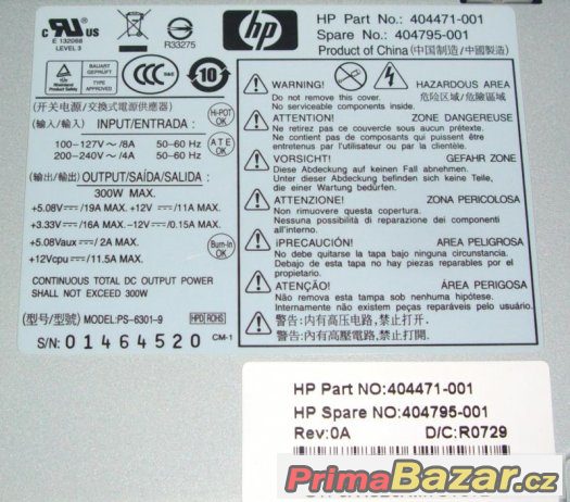 Zdroj HP PS-6301-9 300W P/N: 404471-001 - Funkční