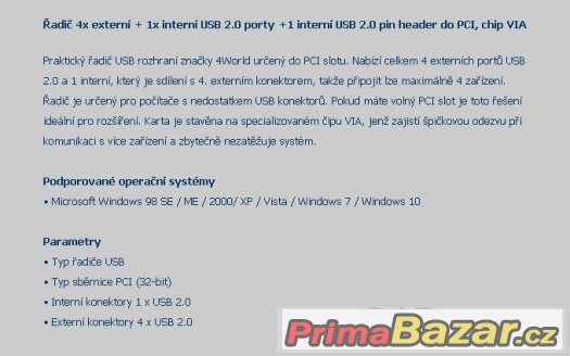 PCI USB 2.0 řadič 4+1, úplně nový