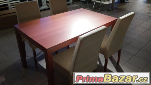 Stůl a židle (masiv třešeň + umělá kůže cream)
