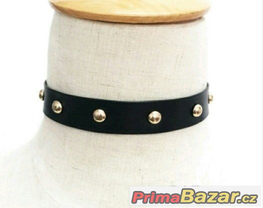 Kožený černý tattoo choker (Obojek) se cvočky