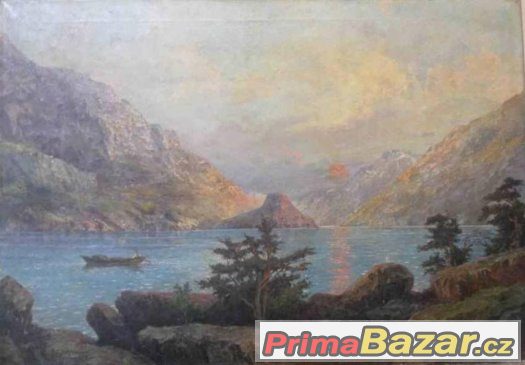 C. Schleuning - Jezero v horách - starý olej na plátně.